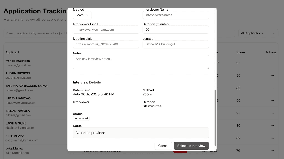 Interview Scheduling Dashboard