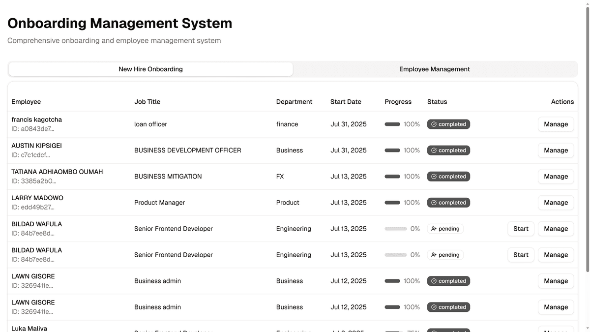 New Hire Paperwork and Orientation Dashboard