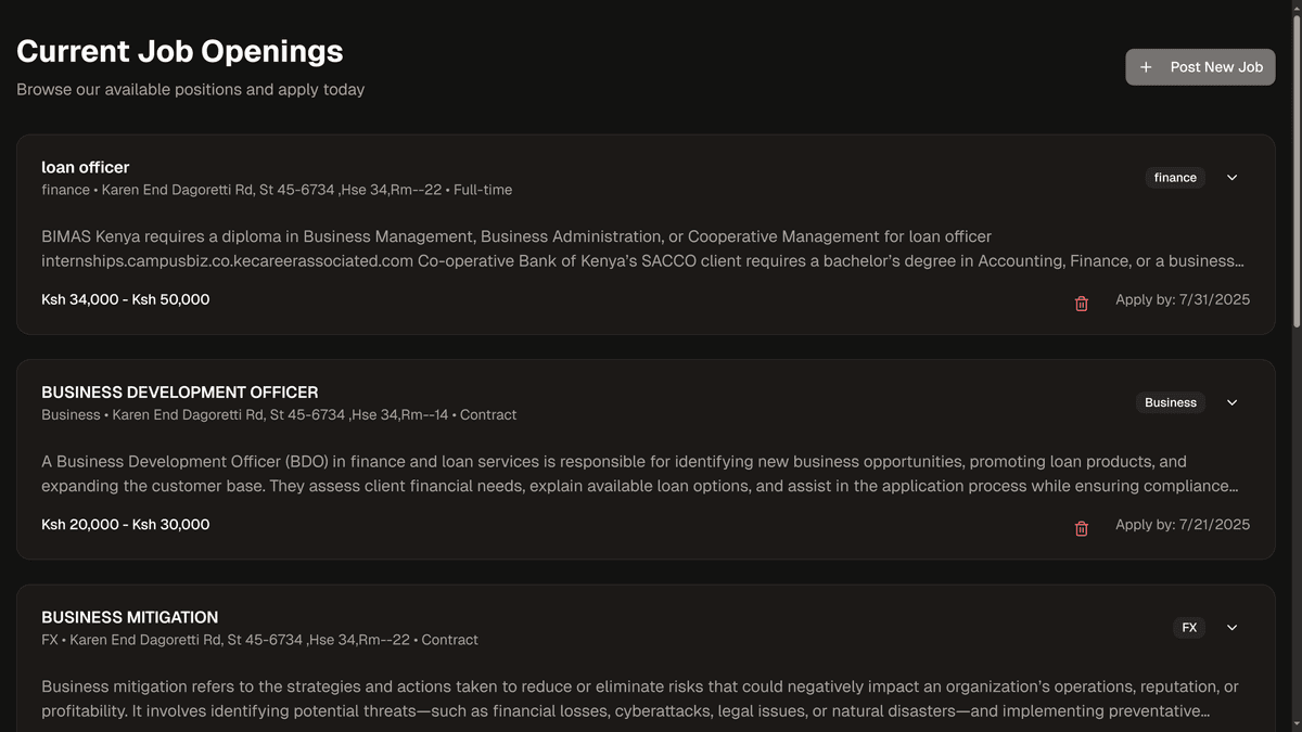 Job Posting and Applicant Tracking Dashboard