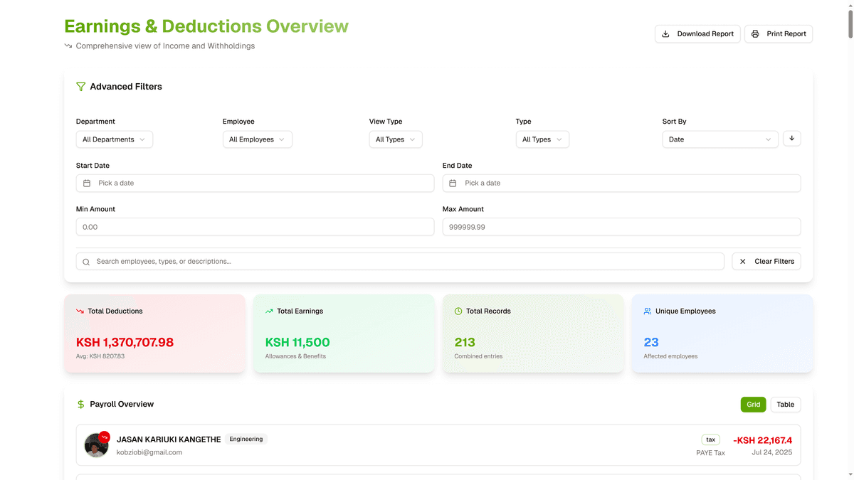 Earnings and Benefits Tracking Dashboard