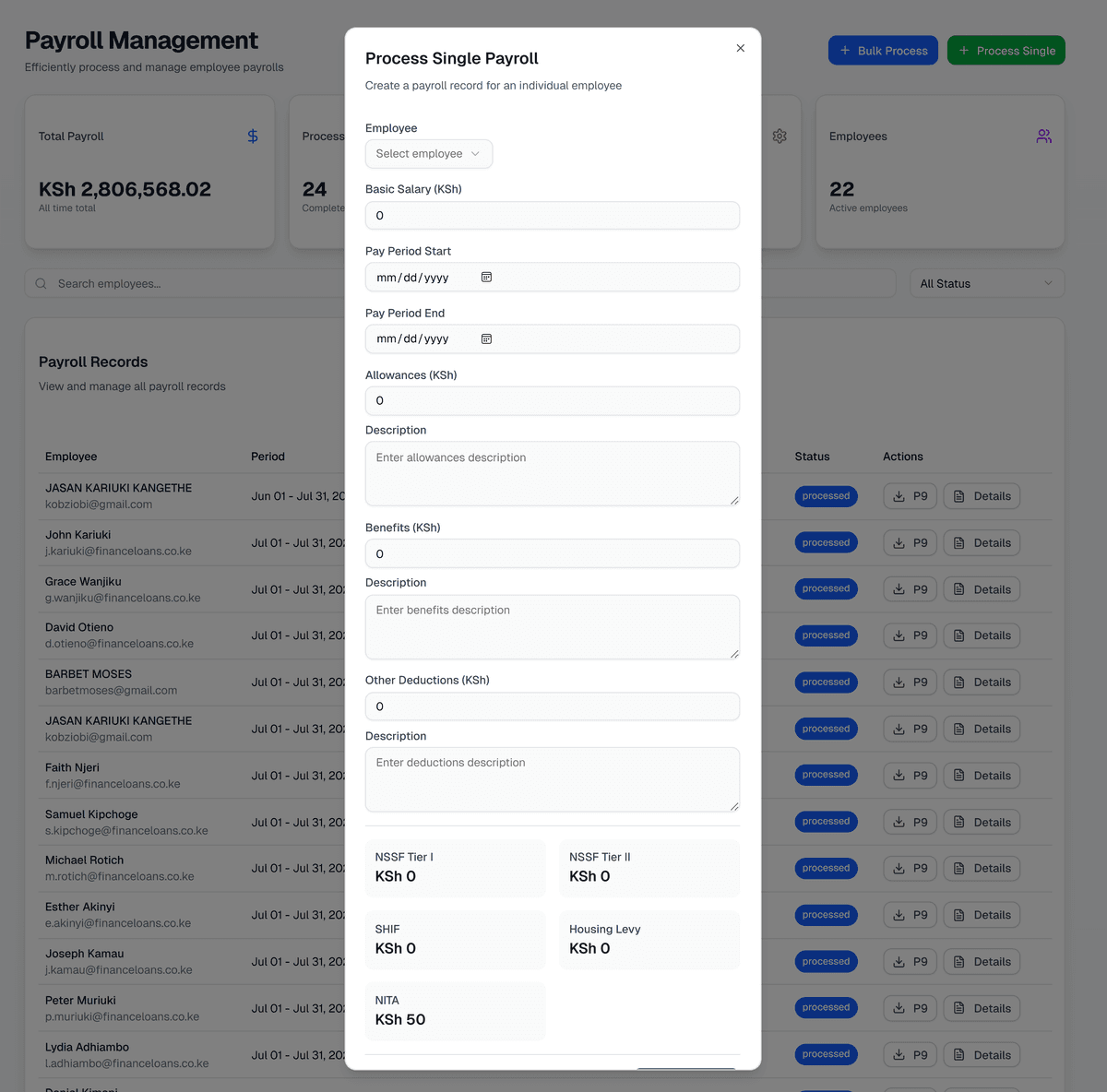 Individual Payroll Processing Dashboard