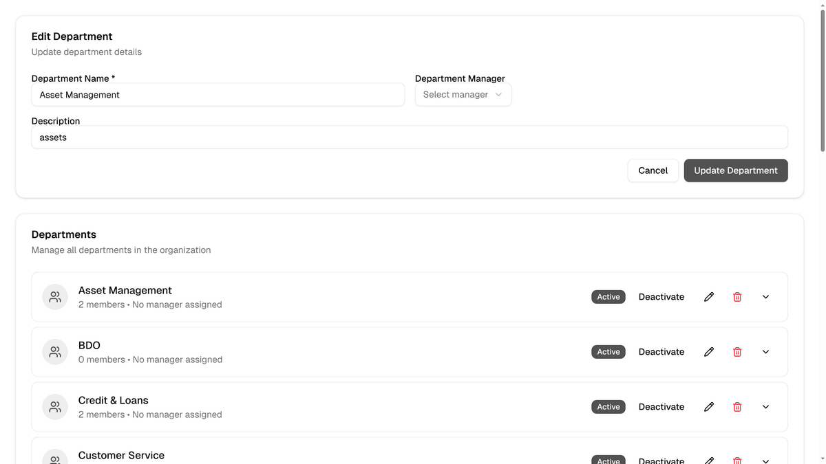 Department Management Dashboard