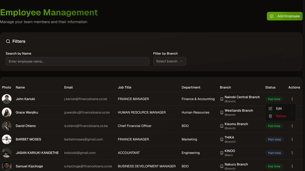 Employee Management Dashboard