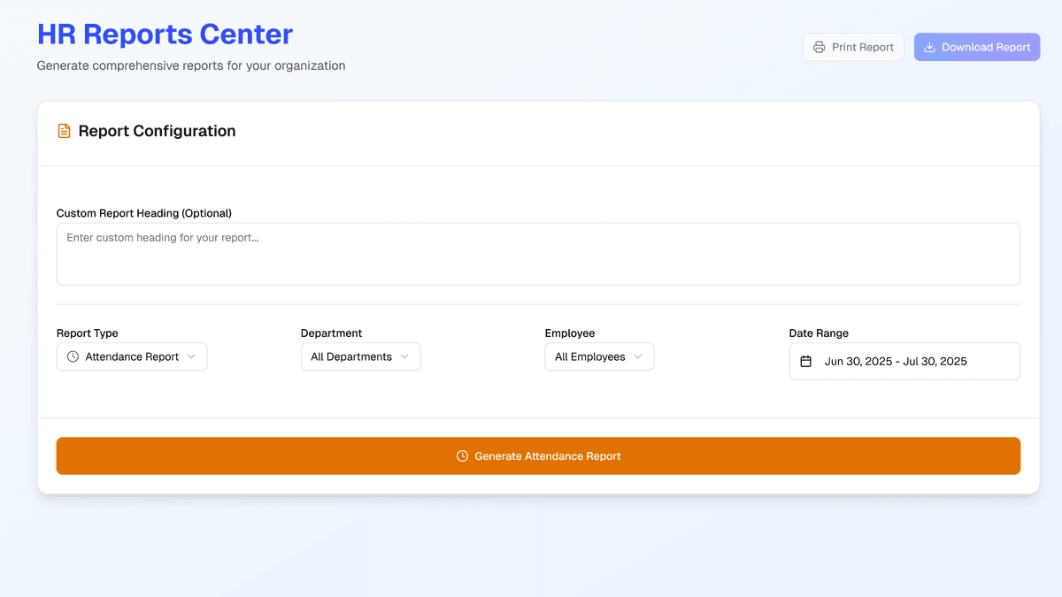 HR Reports Center Dashboard